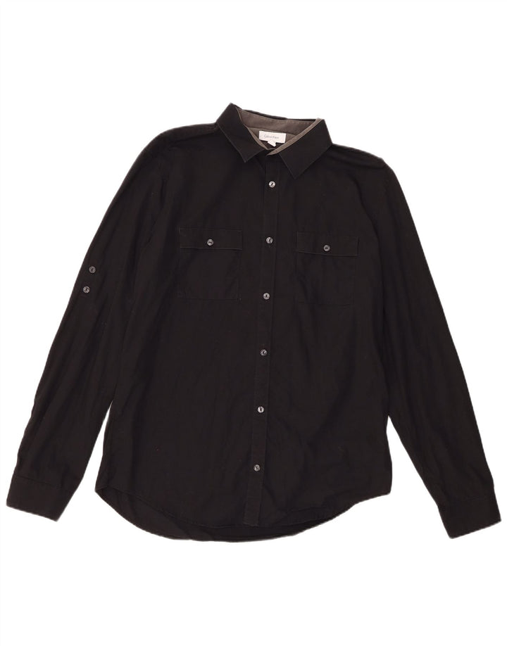 Мужская рубашка Calvin Klein из хлопка среднего цвета черного цвета