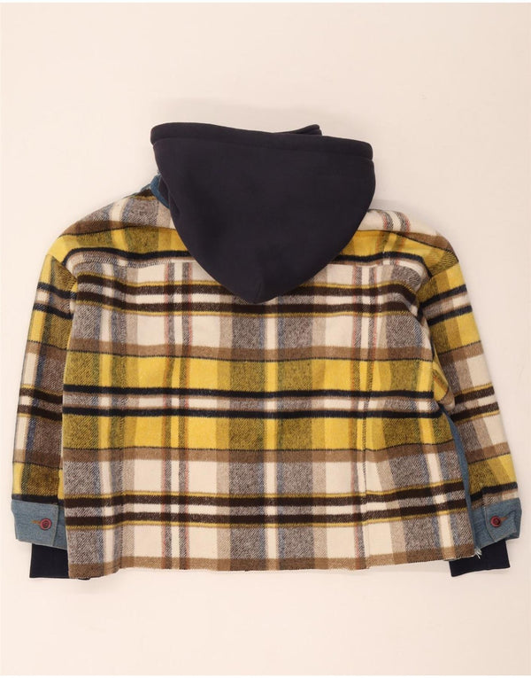 Винтажная мужская куртка из шерпы с капюшоном, Великобритания, 42 XL, синяя клетка, хлопок