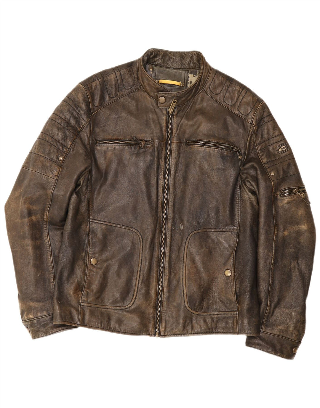 Мужская кожаная куртка-гонщик Camel Active IT 50, большая коричневая