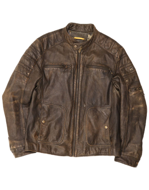Camel Active Mens Leather Racer Jacket IT 50 Large Brown