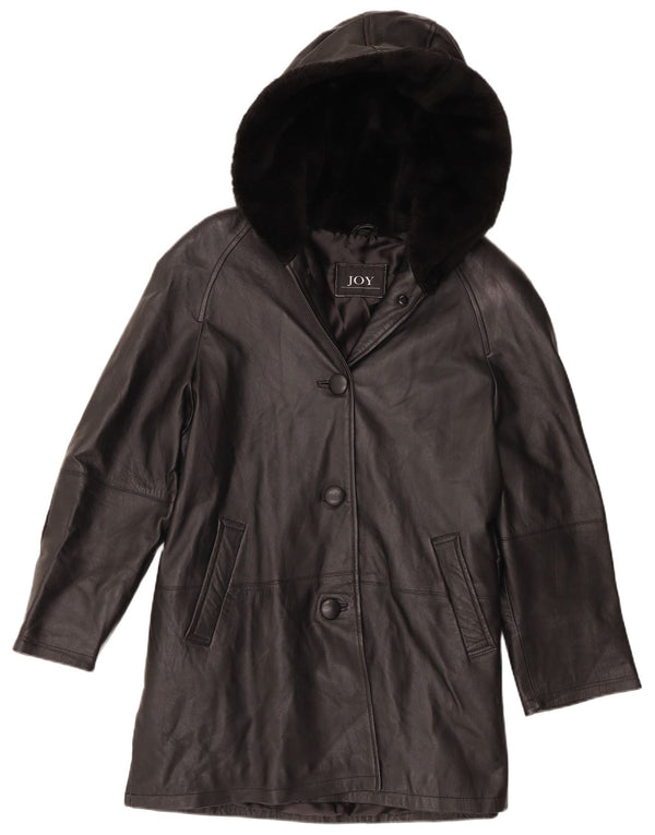 Joy Womens Hooded Oversized Leather Coat EU 40 Medium Black