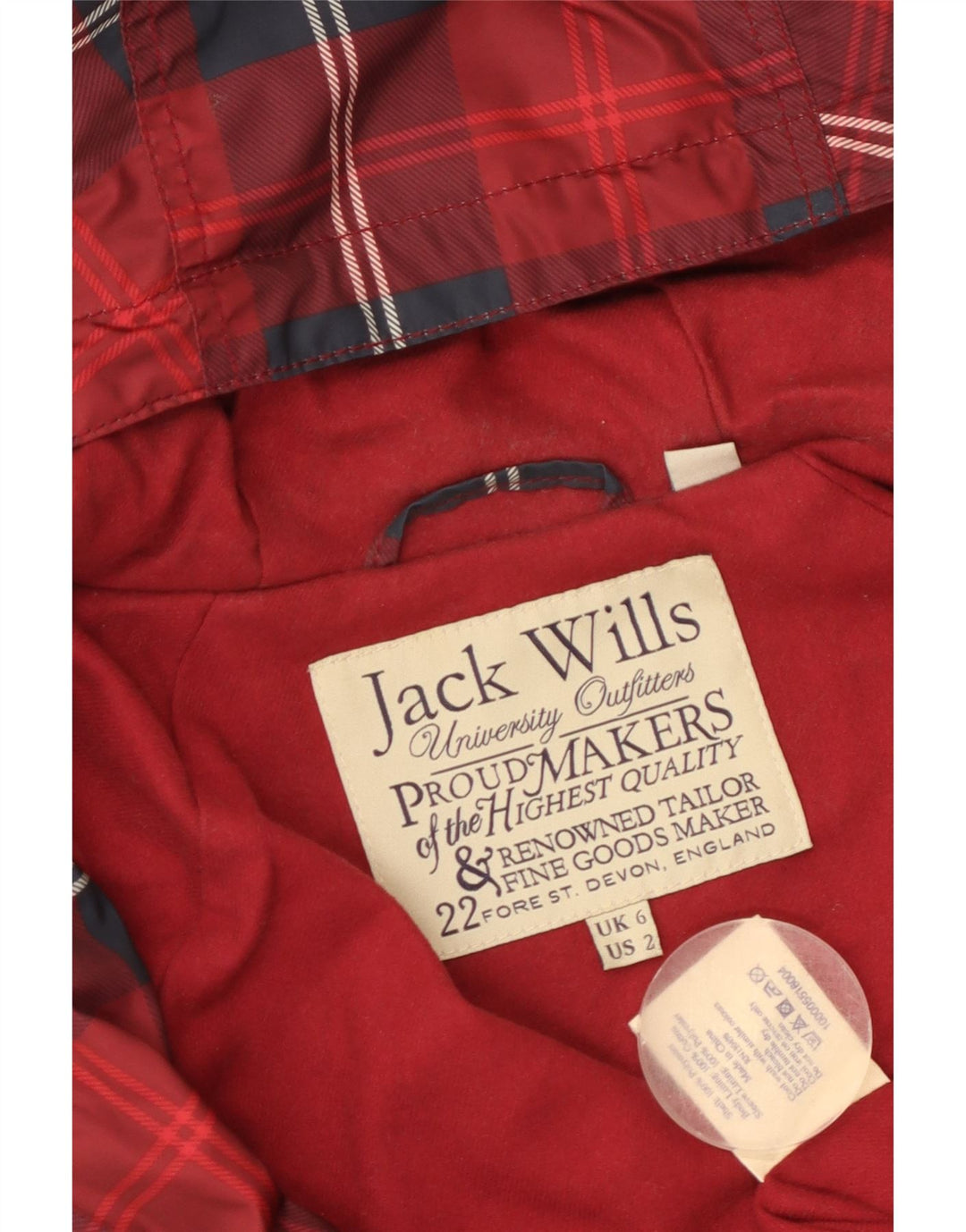 Женская непромокаемая куртка с капюшоном JACK WILLS UK 6 XS, полиэстер в красную клетку