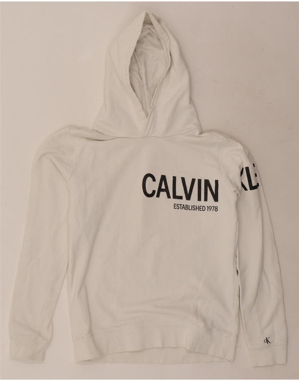 Calvin Klein Jeans Boys Graphic Hoodie Jumper 15-16 Years White Cotton