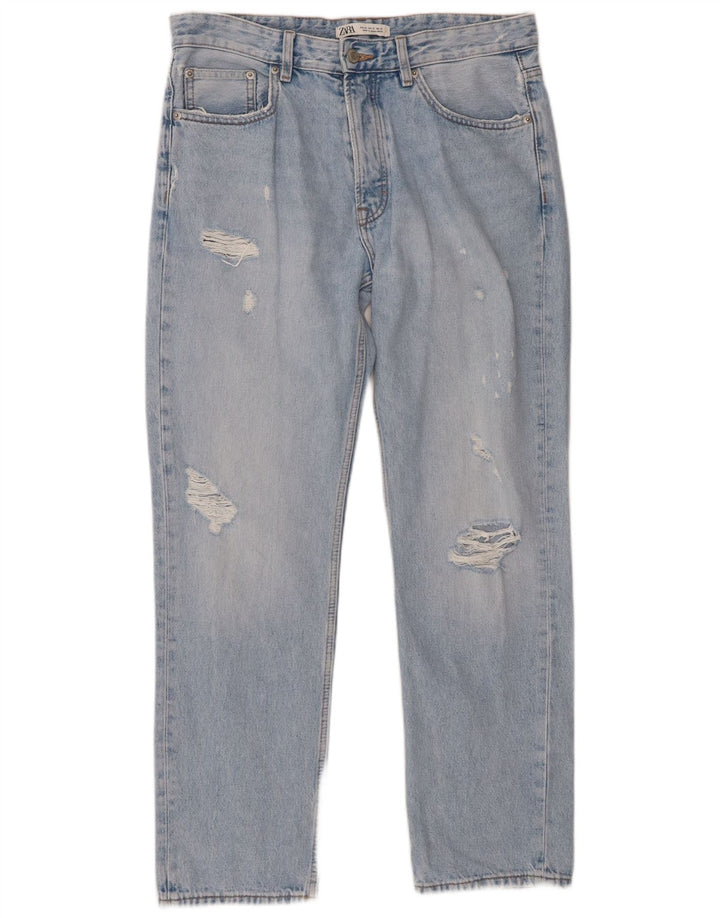 ZARA Mens Distressed Straight Jeans EU 42 Large W32 L30 Blue