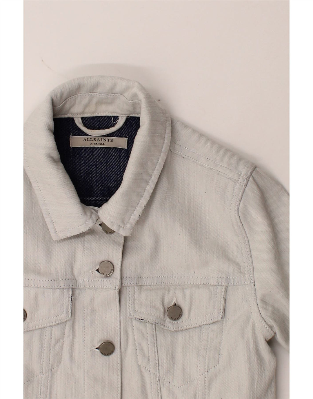 ALL SAINTS Womens Denim Jacket UK 6 XS White Cotton Vintage All Saints and Second-Hand All Saints from Messina Hembry 
