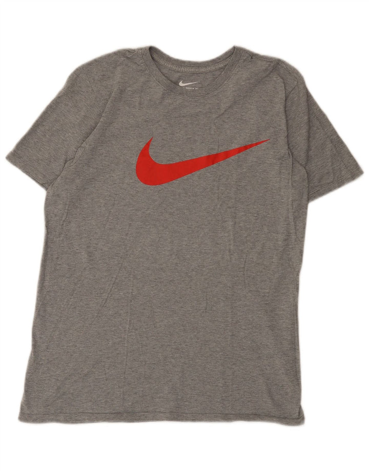 Мужская футболка с графическим принтом спортивного кроя Nike, хлопковый топ среднего серого цвета