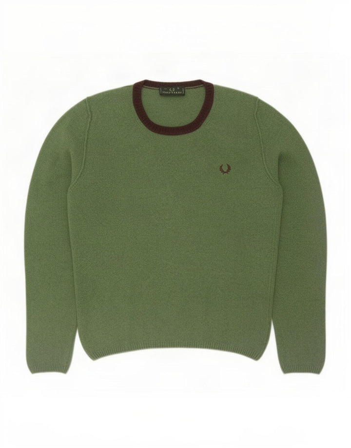 Мужской джемпер с круглым вырезом Fred Perry, большой зеленый шерстяной свитер