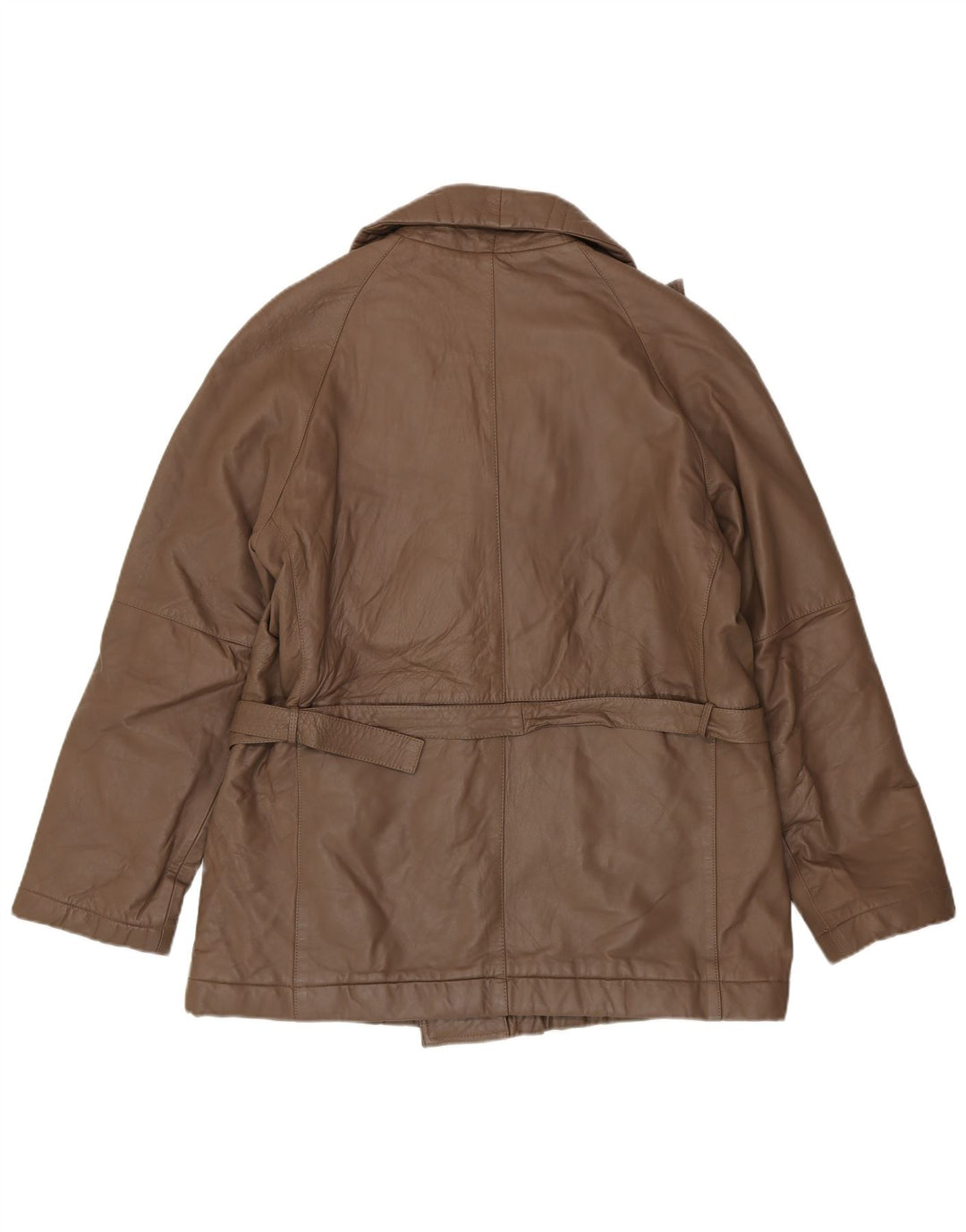 Винтажное мужское двубортное кожаное пальто IT 56 3XL Коричневое