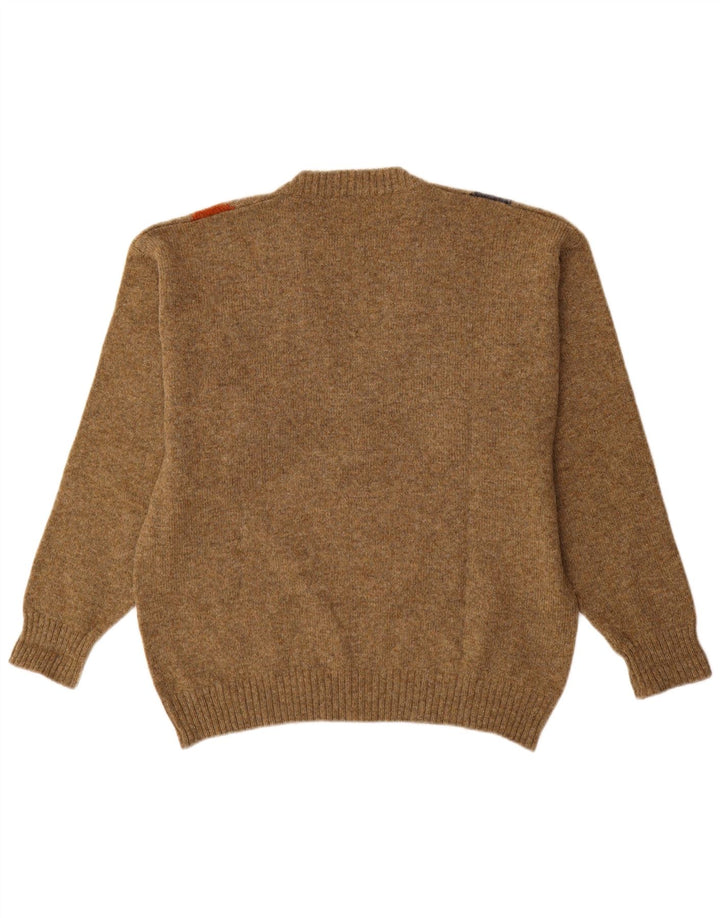 Винтажный мужской джемпер с v-образным вырезом, средний коричневый аргайл/ромб