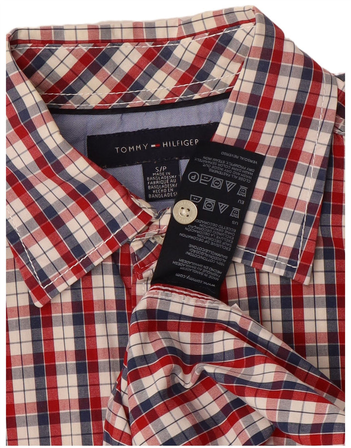 Tommy Hilfiger Мужская рубашка с коротким рукавом, маленькая красная клетка, хлопок