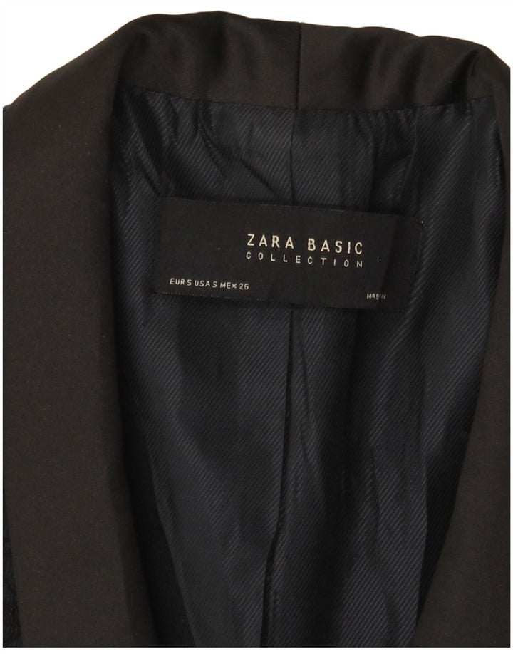 Женский пиджак на 1 пуговице Zara UK 10, маленький черный с цветочным принтом