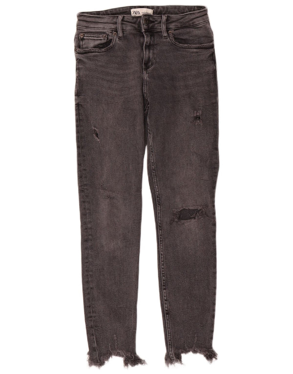 Женские потертые джинсы скинни Zara EU 38, маленькие W28 L27, серые