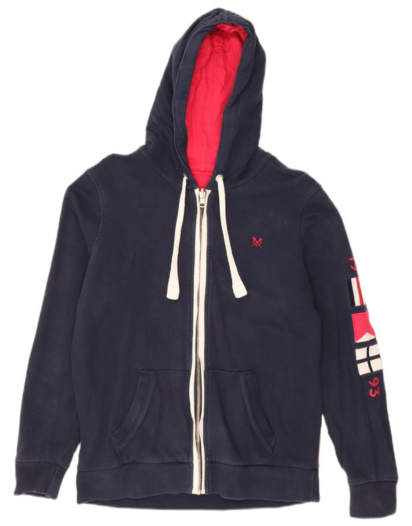 Crew Clothing Womens Graphic Zip Hoodie Sweater UK 14 Medium Navy Blue