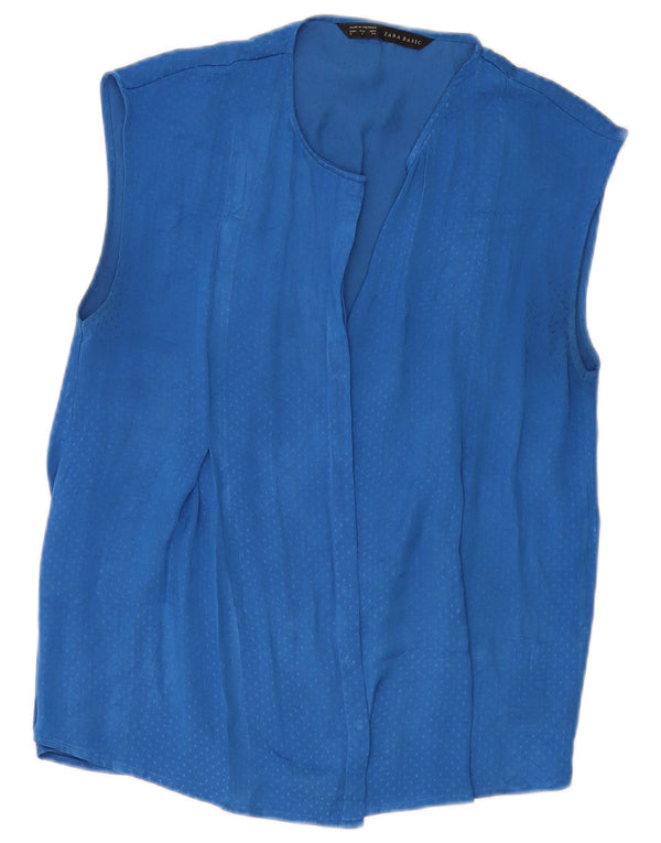 Женская блузка-рубашка без рукавов ZARA UK 10, маленькая, синяя в крапинку