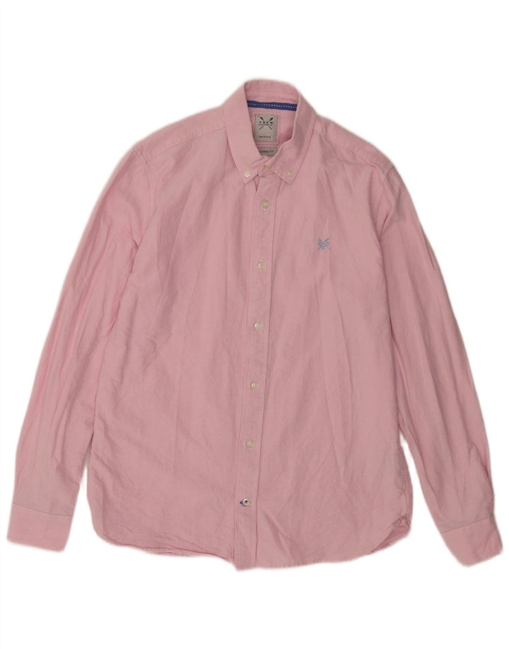 Crew Clothing Мужская приталенная рубашка из хлопка среднего розового цвета