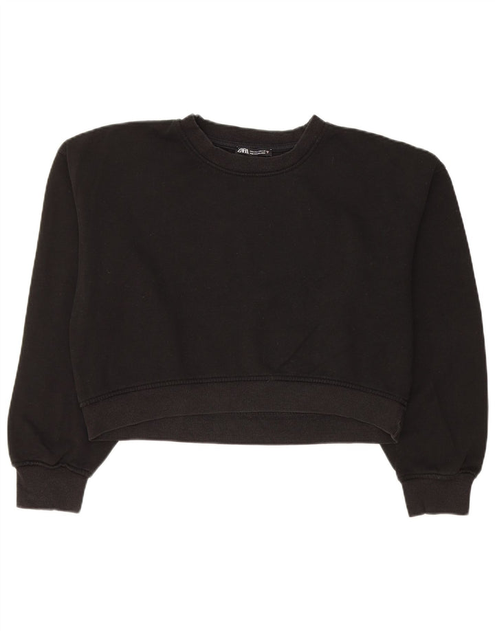 Женский укороченный свитшот Zara UK 14, средний черный хлопковый свитер
