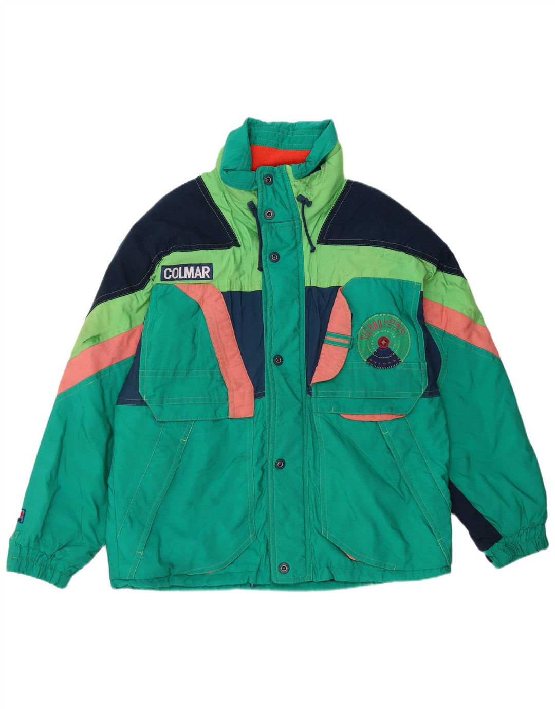 Мужская лыжная куртка Colmar с капюшоном IT 52, большая зеленая с цветными блоками