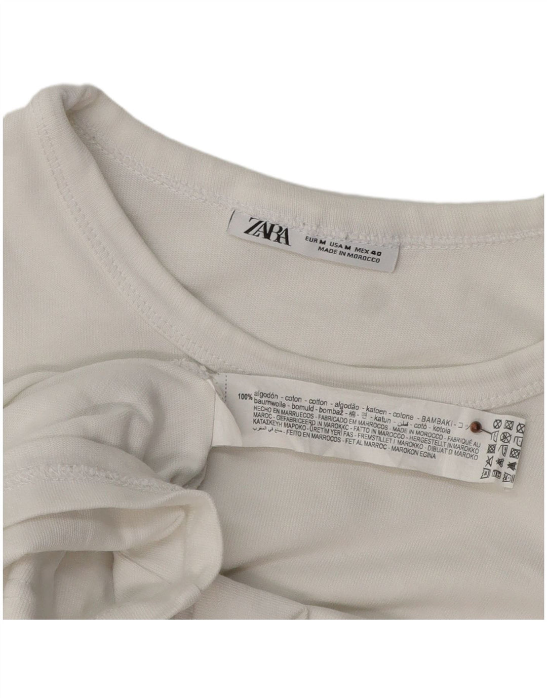 ZARA Мужская футболка из хлопка среднего размера, белый цвет