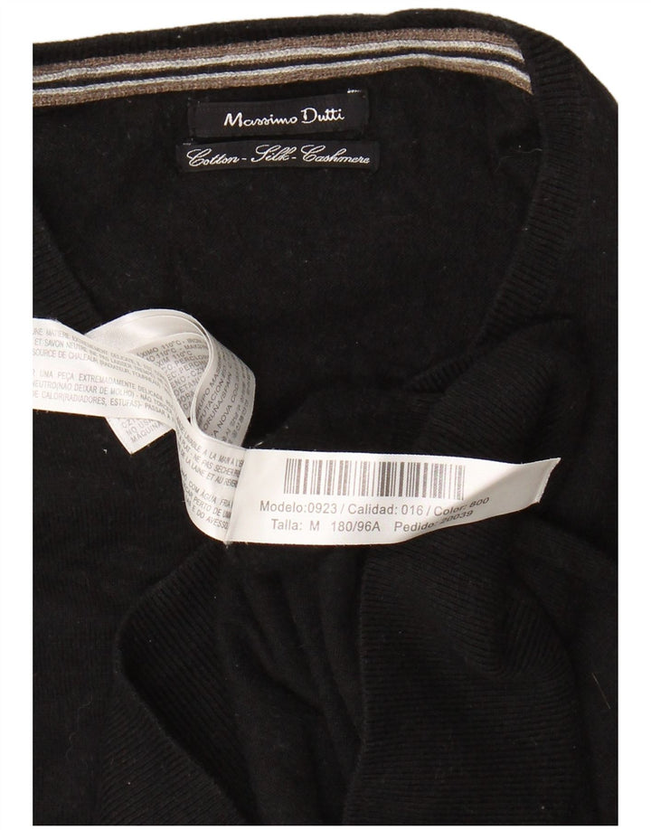 Женский джемпер с v-образным вырезом MASSIMO DUTTI UK 14, средний черный хлопок