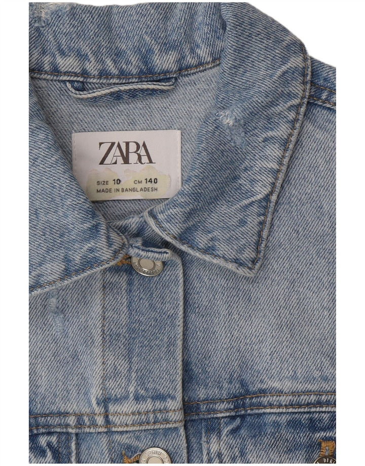 Джинсовая куртка с потертостями Zara для девочек 9-10 лет, синяя
