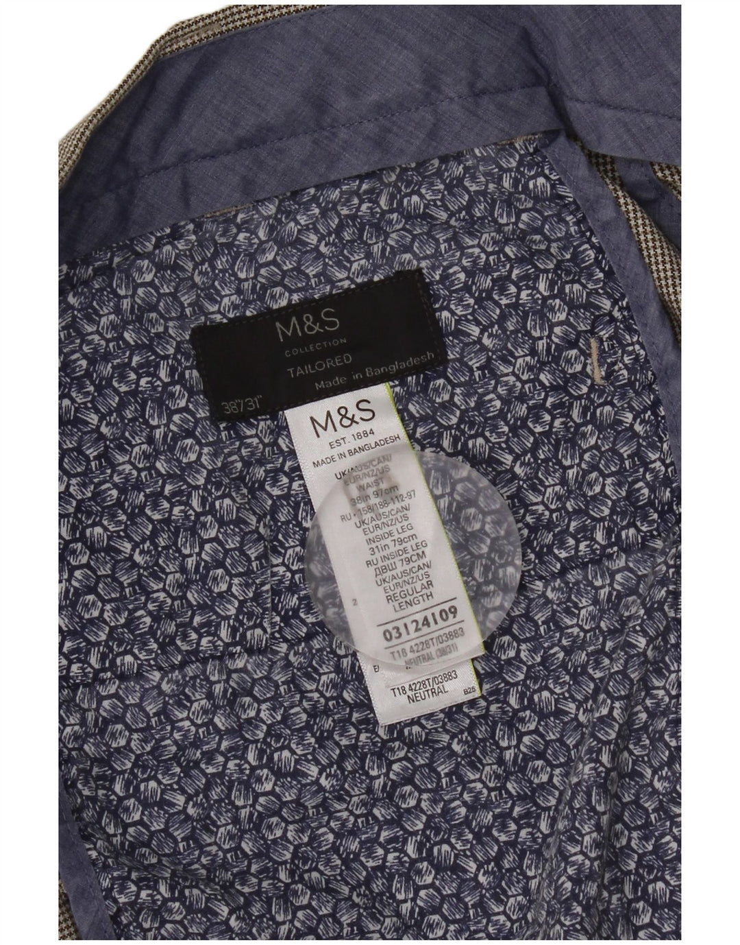 Мужские прямые костюмные брюки Marks & Spencer W38 L31 серые с узором "гусиные лапки"