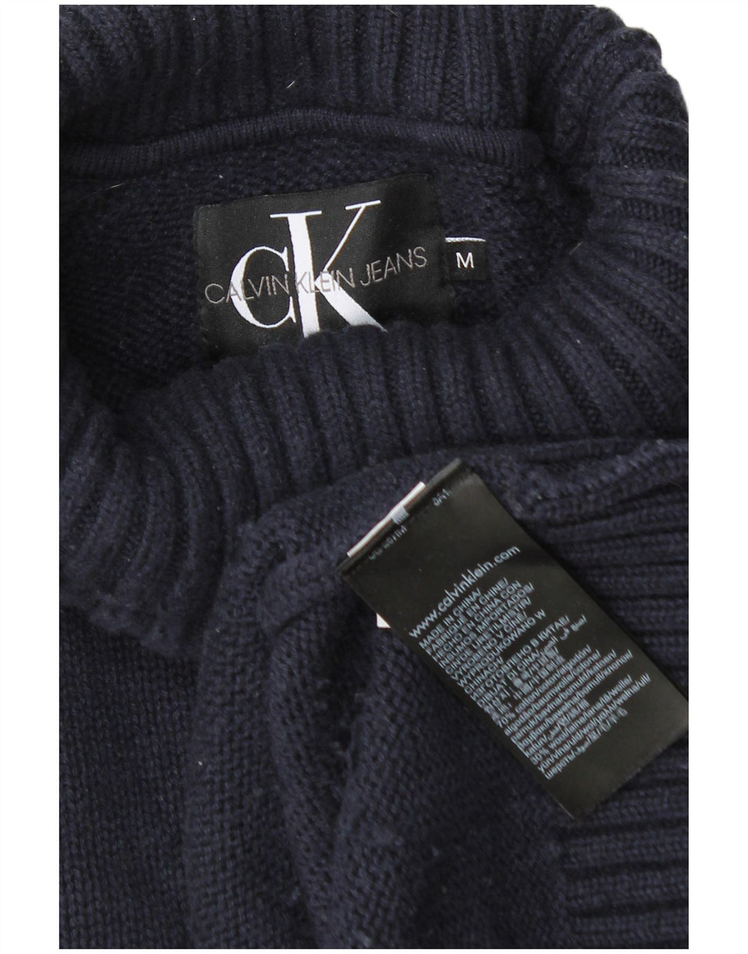Мужской джемпер с высоким воротником Calvin Klein Jeans, средний темно-синий хлопковый свитер