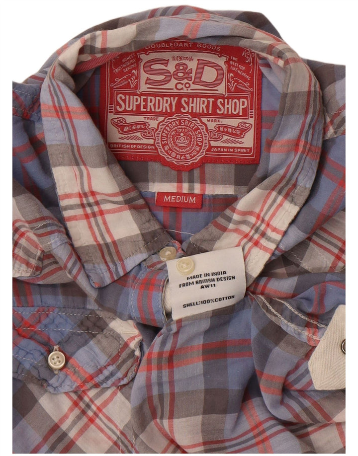 Женская рубашка Superdry с рукавом 3/4 UK 14, хлопковая синяя клетка среднего размера