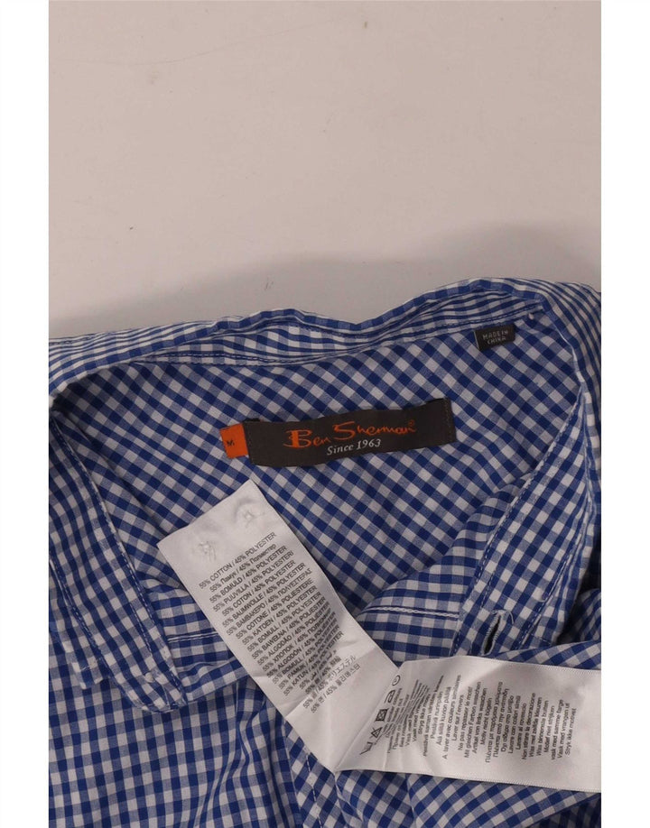 Мужская рубашка Ben Sherman из хлопка среднего синего цвета в мелкую клетку