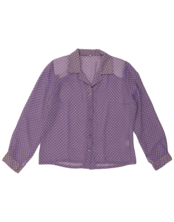 VINTAGE Womens See Through Shirt Blouse UK 14 Medium Purple Polka Dot