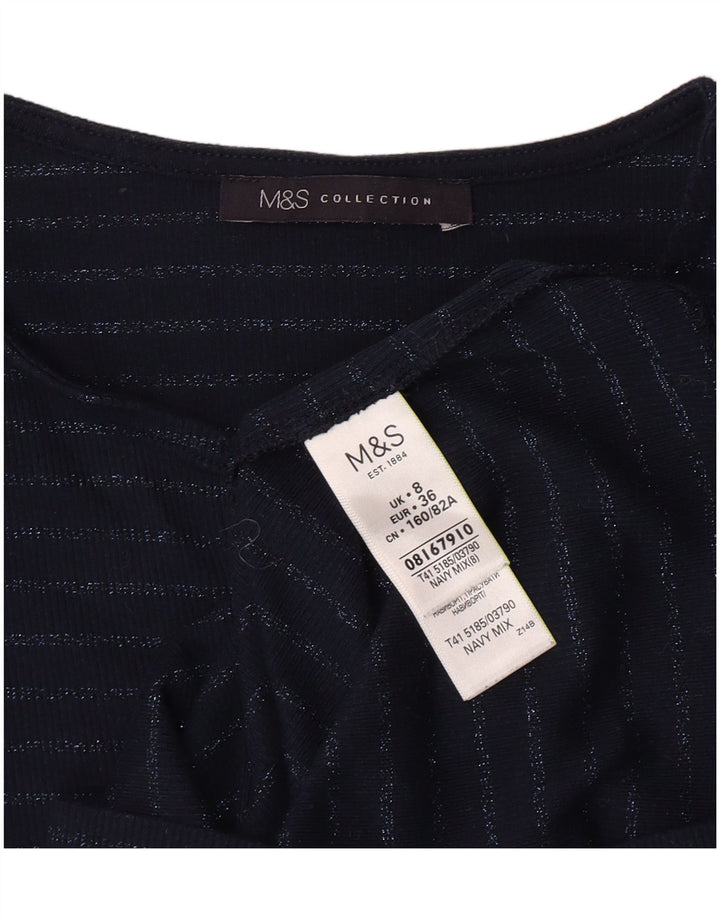 Женский топ с длинным рукавом Marks & Spencer UK 8, маленький темно-синий в полоску