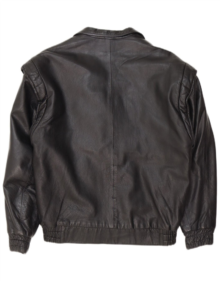 Vintage Womens Oversized Leather Biker Jacket EU 36 Small Black Leather