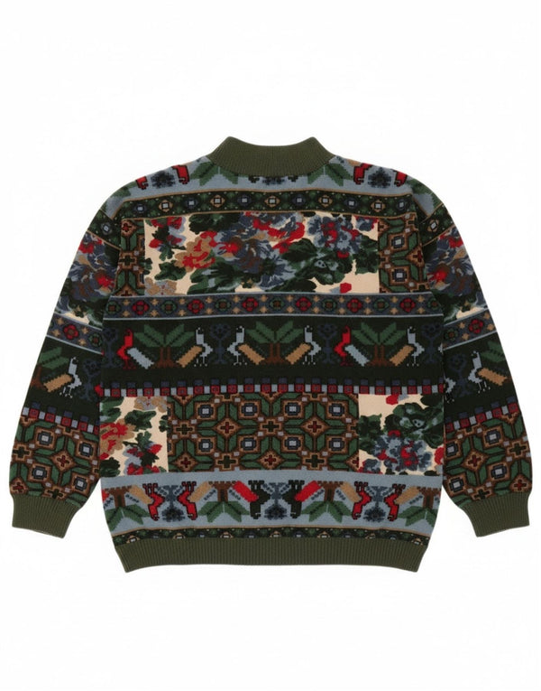 Винтажный женский джемпер с высоким воротником, Великобритания, 18 XL, хаки Fair Isle