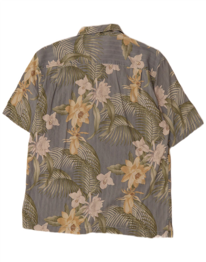 Мужская рубашка с коротким рукавом Tommy Bahama, хлопок среднего серого цвета с цветочным принтом