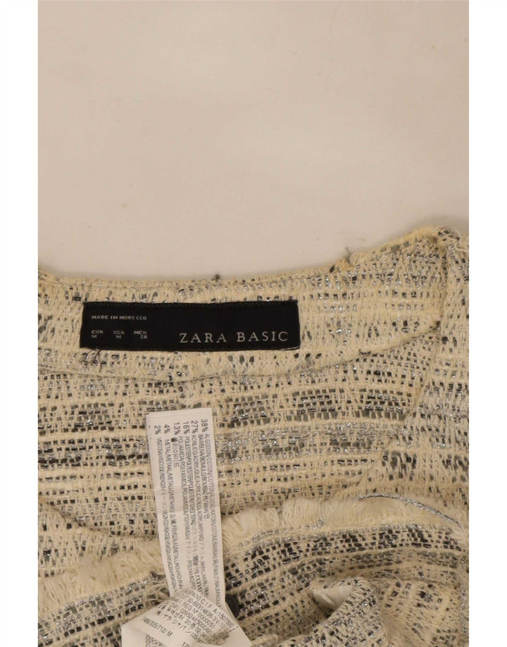 Женское открытое болеро Zara UK 12, средний размер, белый хлопок с геометрическим узором