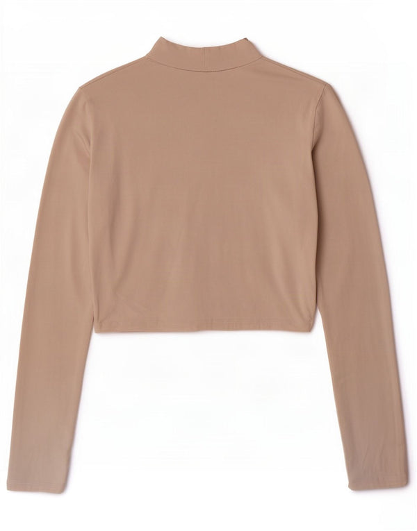 Женский укороченный топ Zara с длинным рукавом UK 10, маленький размер, бежевый хлопок