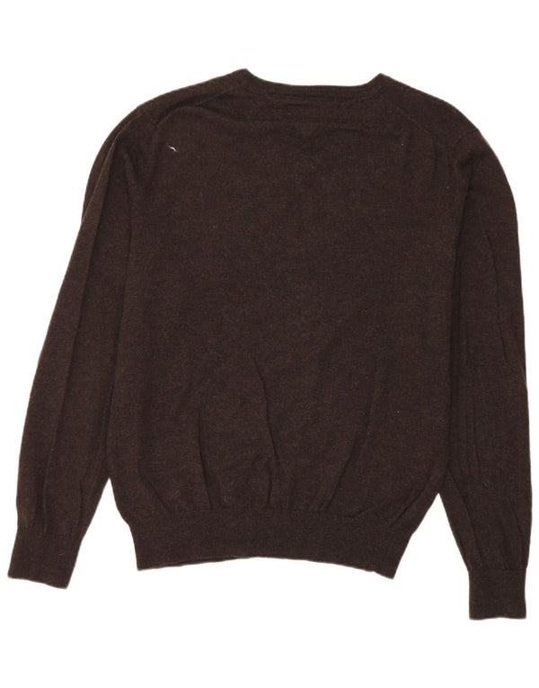 Tommy Hilfiger Mens V-Neck Jumper Sweater XL Brown Lambswool