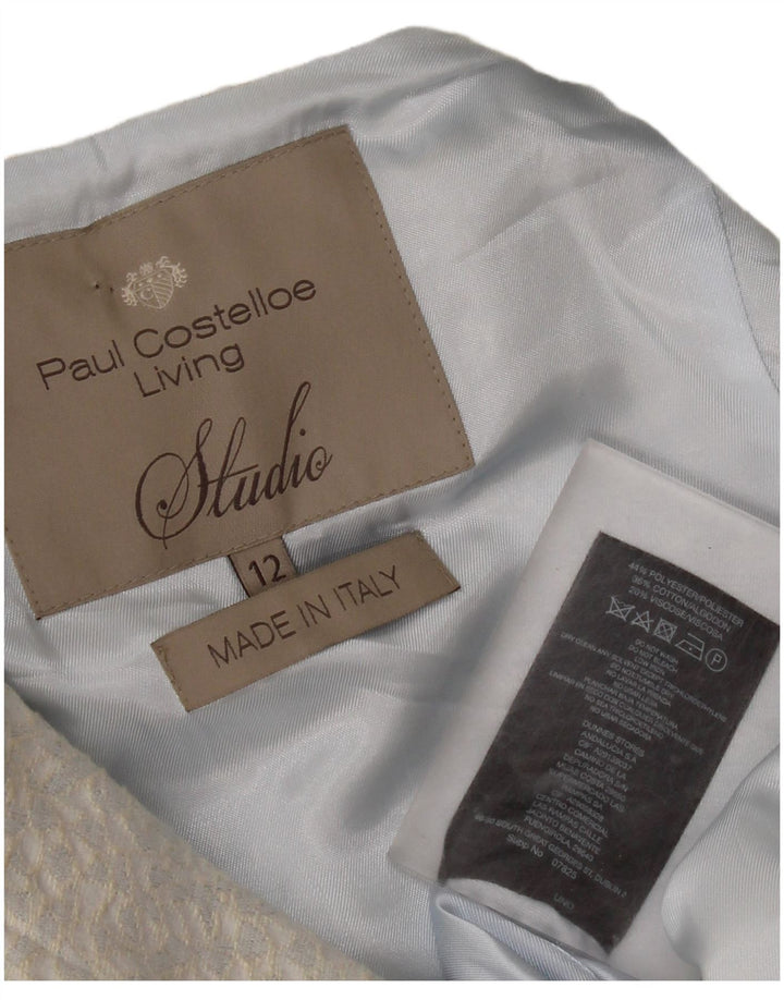 Paul Costelloe Женское пальто с рукавом 3/4 UK 12 Средний синий с геометрическим узором