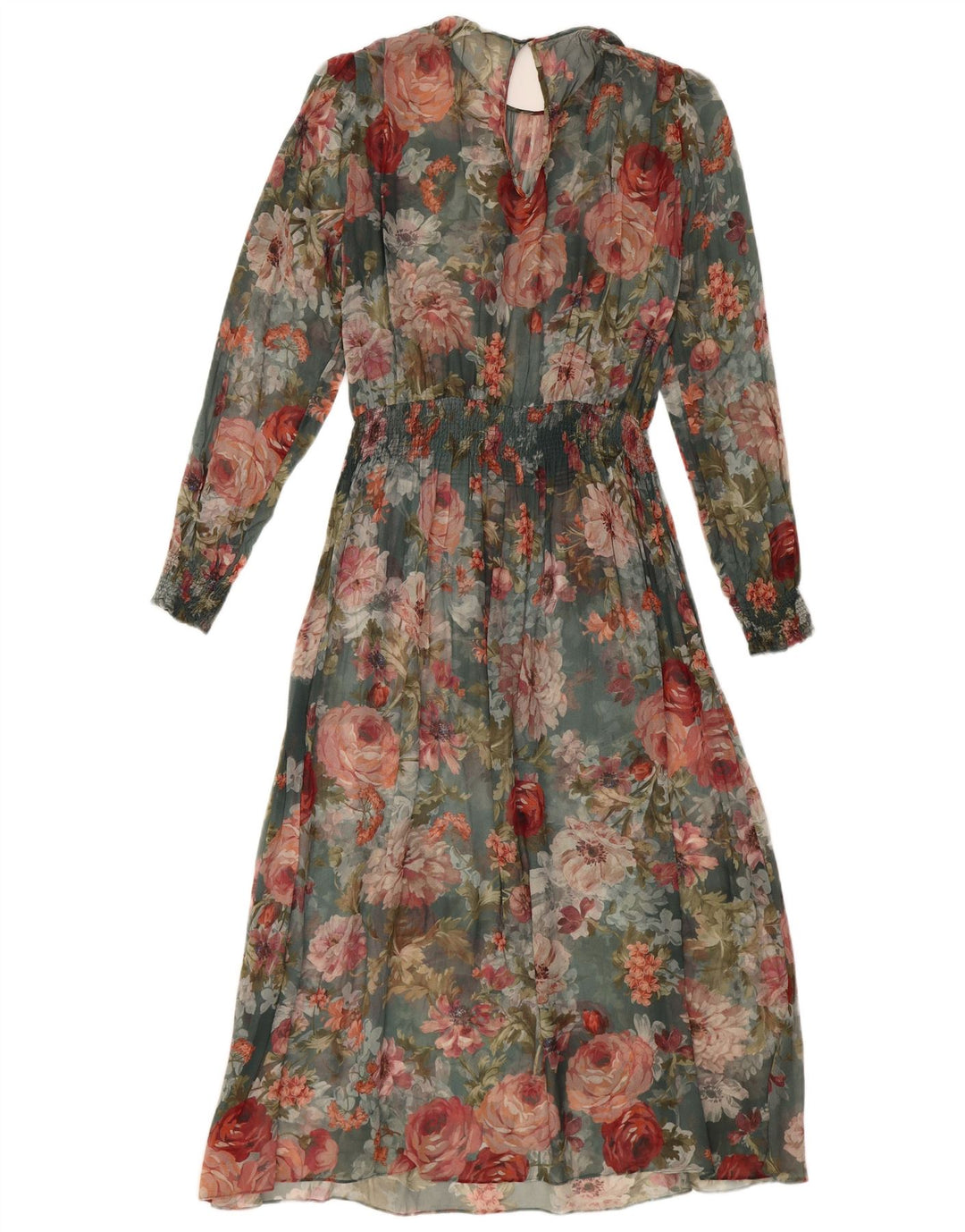 ВИНТАЖНОЕ женское платье макси с длинным рукавом, Великобритания 12, средний разноцветный цветочный принт