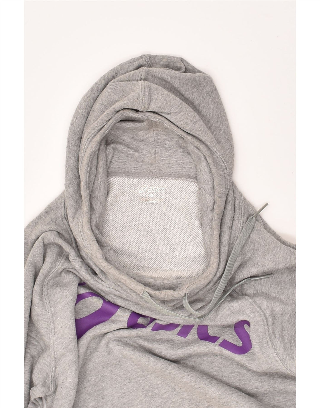 ASICS Womens Graphic Hoodie Jumper UK 14 Medium Grey Cotton | Vintage Asics | Thrift | Second-Hand Asics | Used Clothing | Messina Hembry 