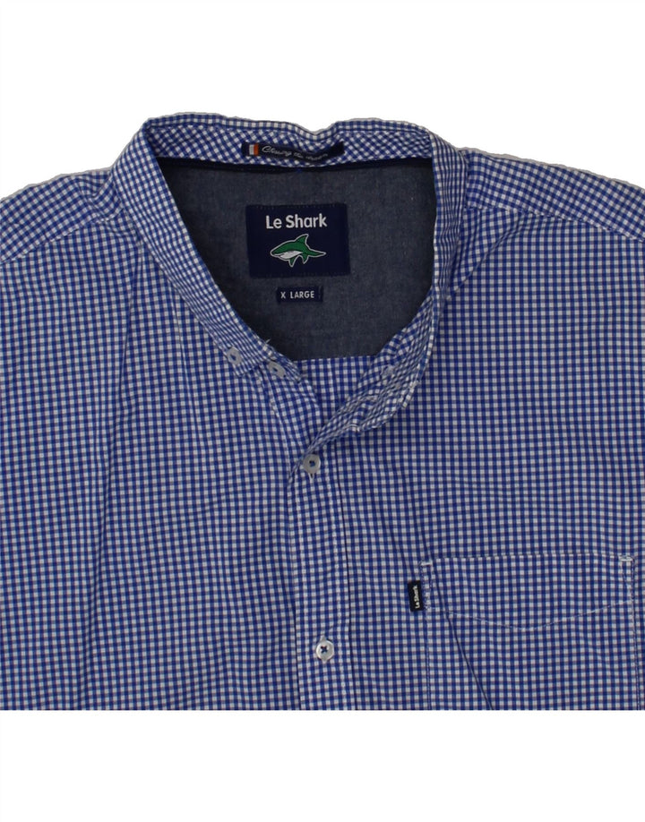 VINTAGE Mens Short Sleeve Shirt XL Blue Gingham Cotton Vintage Vintage and Second-Hand Vintage from Messina Hembry 