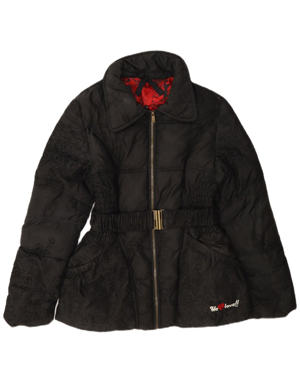 Desigual Womens Graphic Padded Jacket EU 40 Medium Black Paisley Polyester