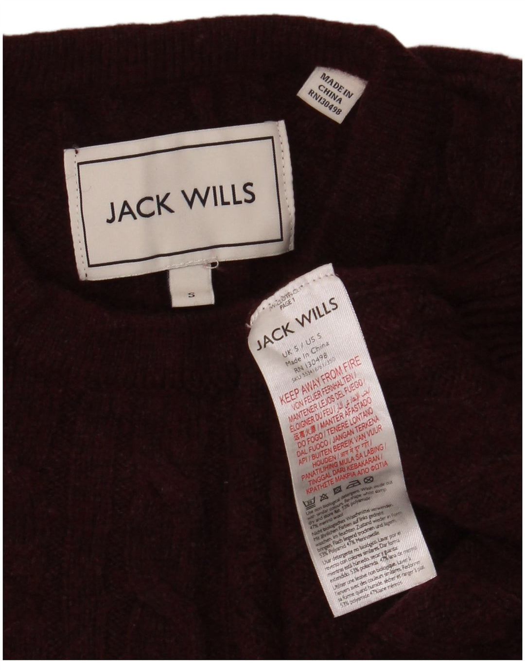 Мужской джемпер с круглым вырезом Jack Wills, маленький темно-бордовый полиамид