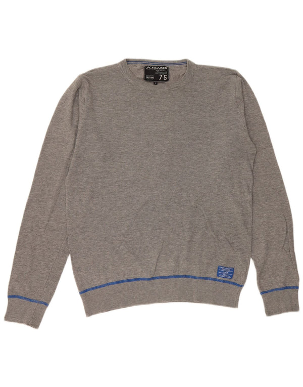Мужской джемпер JACK & JONES с круглым вырезом, большой хлопковый свитер в серую полоску