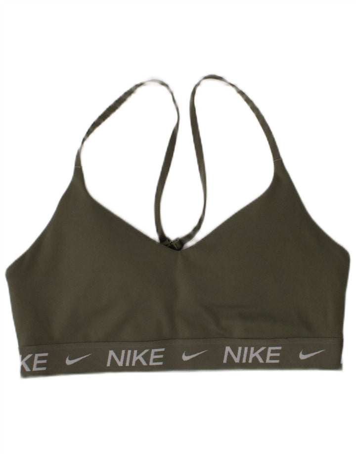 Женский спортивный бюстгальтер с графическим рисунком Nike, маленький спортивный спортивный бюстгальтер цвета хаки из полиэстера