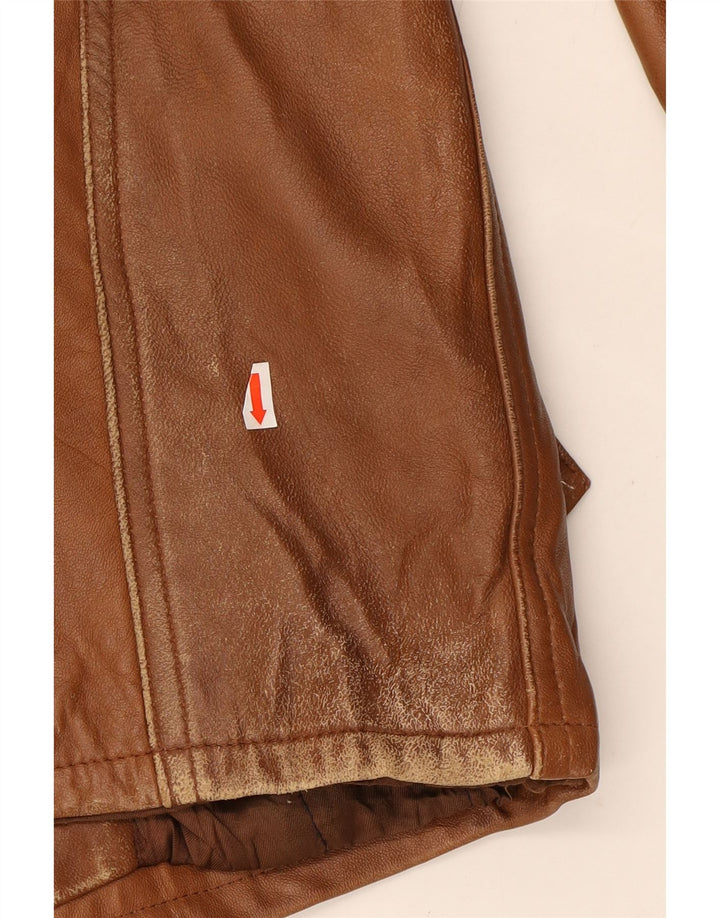 VINTAGE Mens Military Leather Jacket IT 52 XL Brown Leather