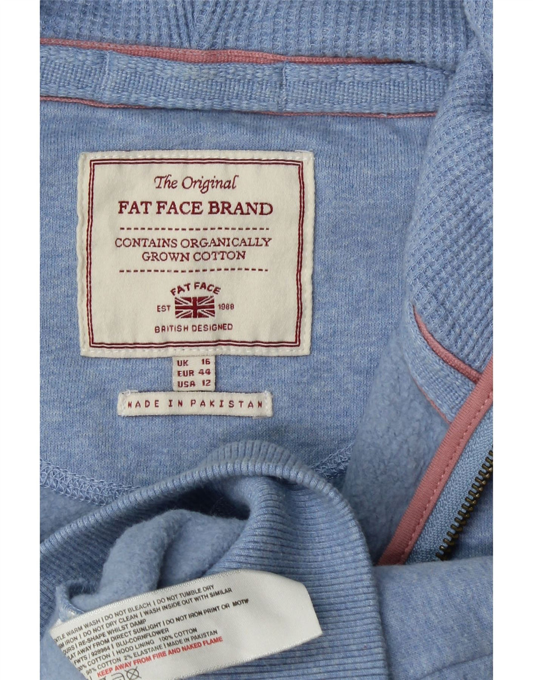 Женский свитер с капюшоном на молнии FAT FACE UK 16, большой синий хлопок