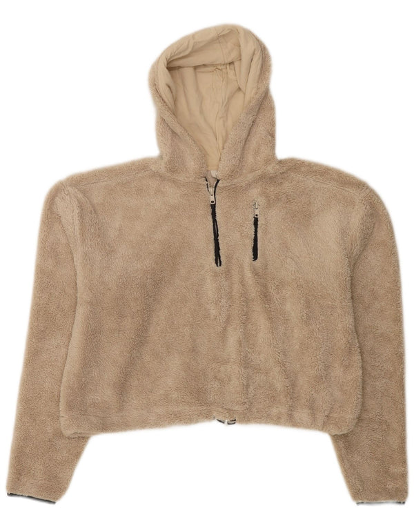 Topshop Женский флисовый джемпер оверсайз с капюшоном на молнии, Великобритания, 8, маленький, бежевый