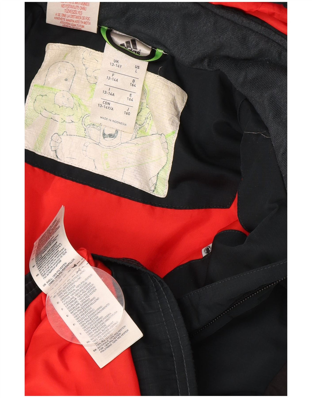 ADIDAS Утепленная куртка с капюшоном для мальчиков 13-14 лет Темно-синяя с цветными блоками