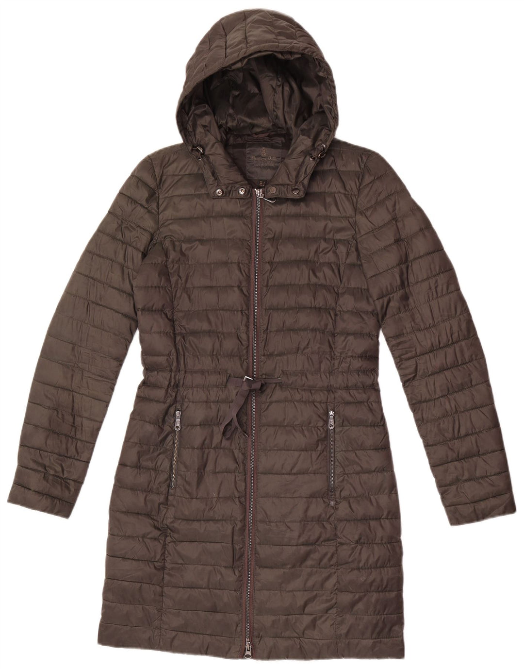 Женское стеганое пальто с капюшоном Massimo Dutti UK 10, маленький цвет хаки, полиэстер