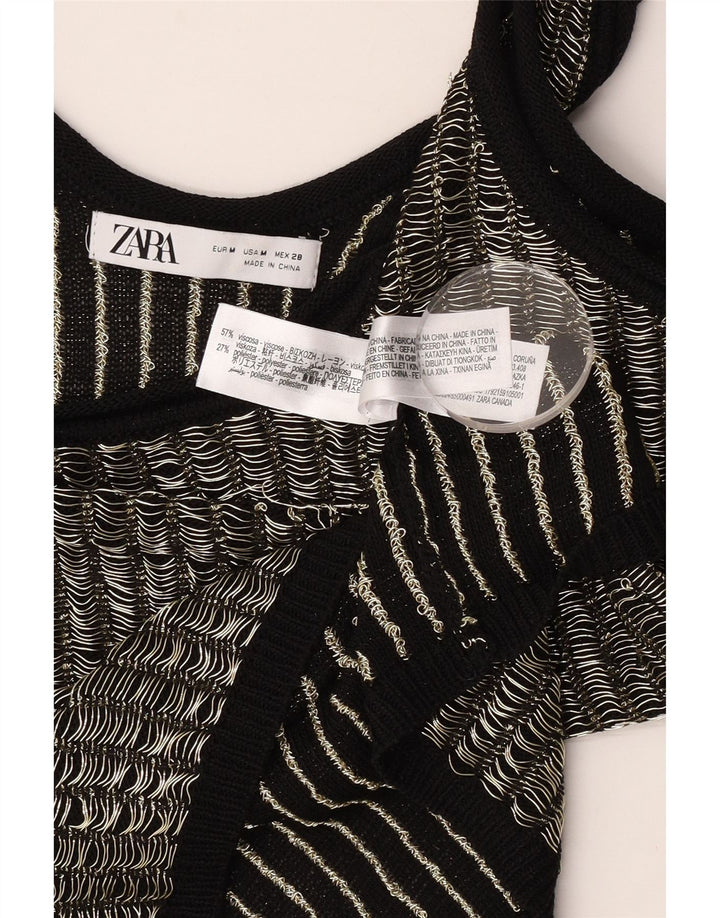 Женский укороченный жилет Zara UK 12, средний черный в полоску из вискозы